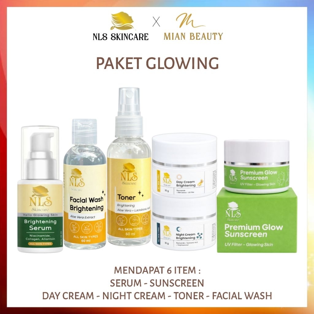 NLS Skincare Paket Glowing Cream Serum Sunscreen BPOM Original Aman Bumil Busui