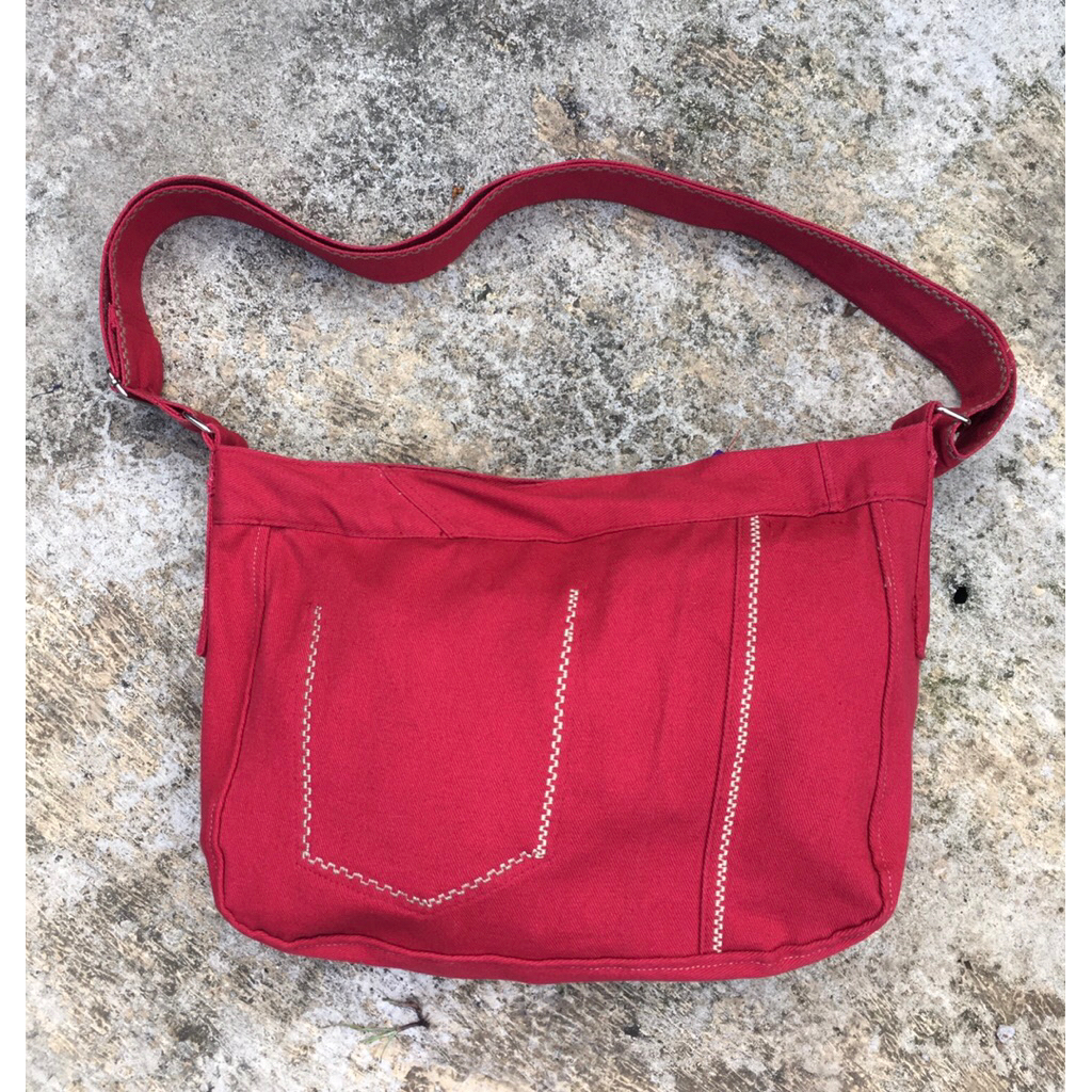 tas selempang WEGO STANDAR RED DENIM pria wanita upcycle