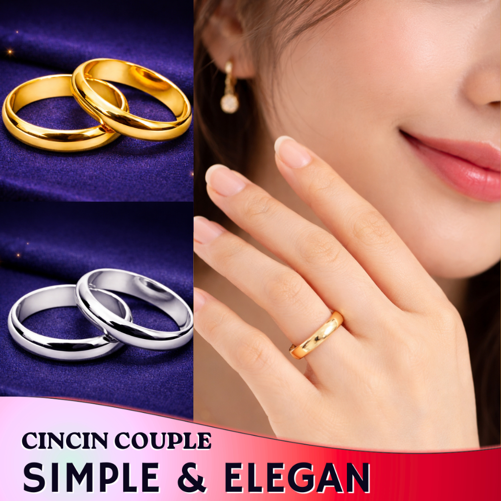Cincin Kapel Cewek Cowok Titanium Gold Dan Silver Polos Elegan Anti Karat Asli