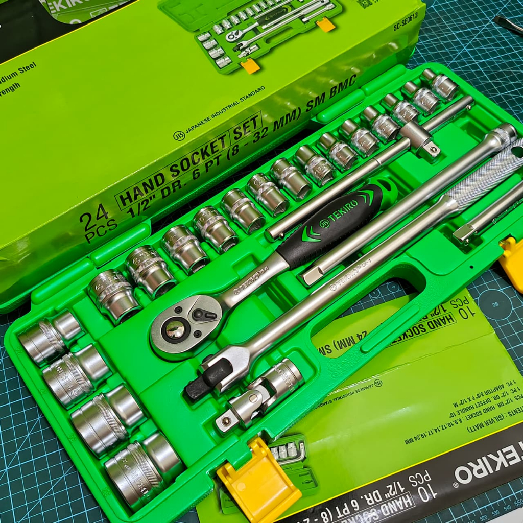 Kunci Sok Set 24 Pcs Pvc Tekiro Hand Mata Sok Shock 24Pcs Box Plastik 6pt 1/2inci Socket Wrench