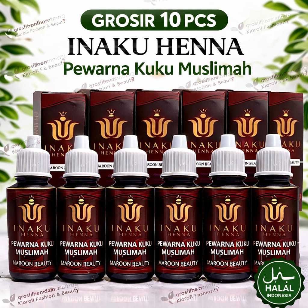 Paket Grosir 10 PCS INAKU Henna | Pewarna Kuku Muslimah Halal Tahan Lama Maroon Beauty | Inai Kuku M