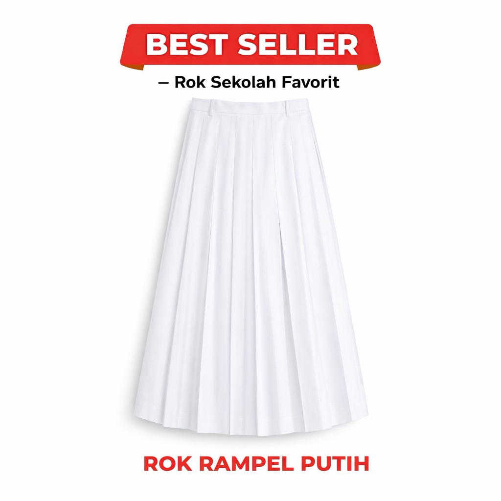 ROK RAMPEL PUTIH – Rok Sekolah Plisket Premium