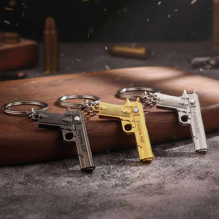 Gantungan Kunci Pistol Mini 3 Warna (Hitam, Emas, Perak) - Desain Senjata Api Klasik