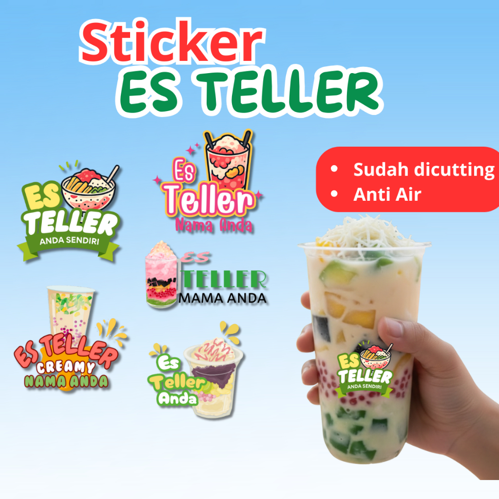 Custom Sticker Untuk Cup Es Teller Anti Air Cetak Stiker Es teller Creamy Transparan Glossy 3cm 4cm 