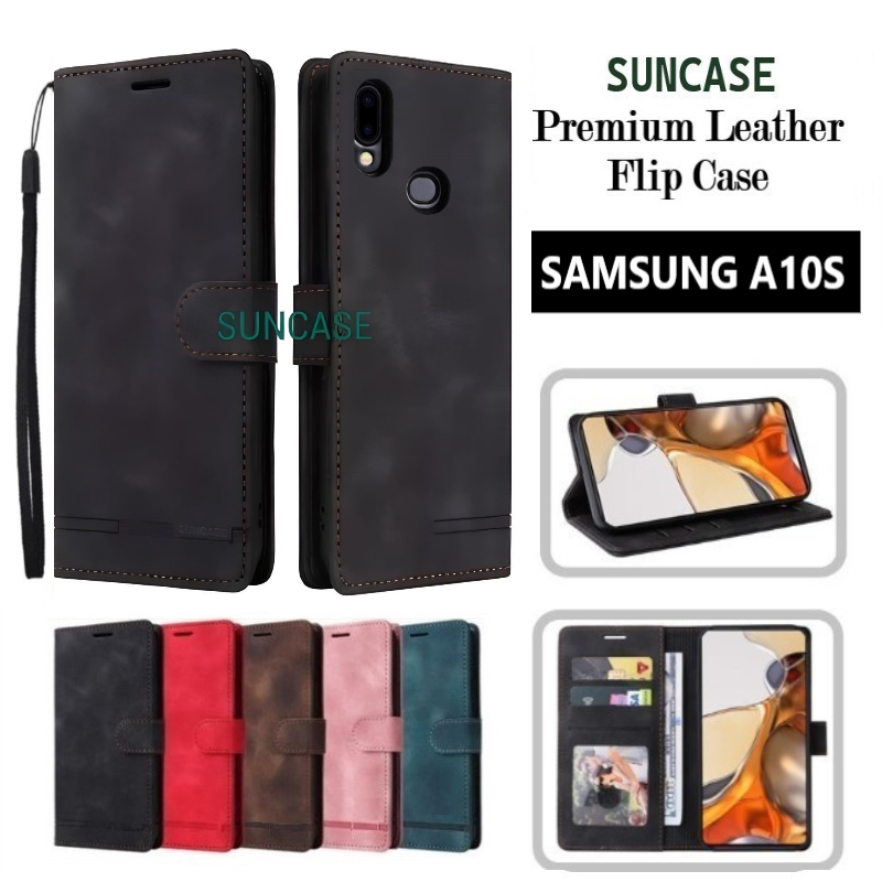 Casing hp SAMSUNG A10S model flip dompet softcase premium ada tali