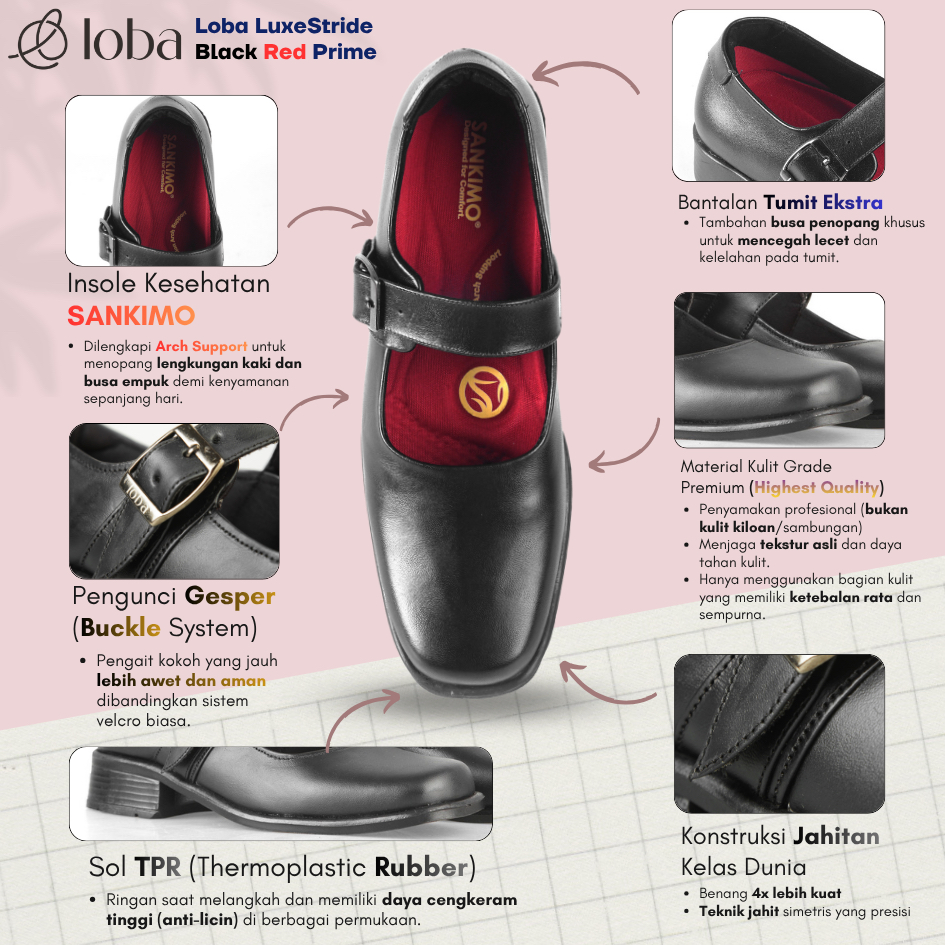 LOBA LuxeStride ORI - Sepatu Pantofel Wanita Kulit Standar Impor Pantofel Sekolah