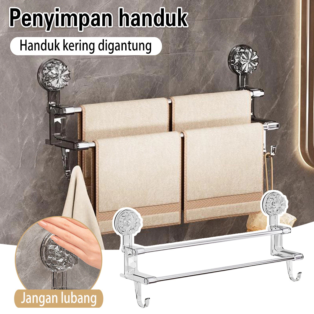 {NO.1} Rak Gantung Handuk Double Bar Tempel Serbaguna | Gantungan Handuk & Alat Dapur