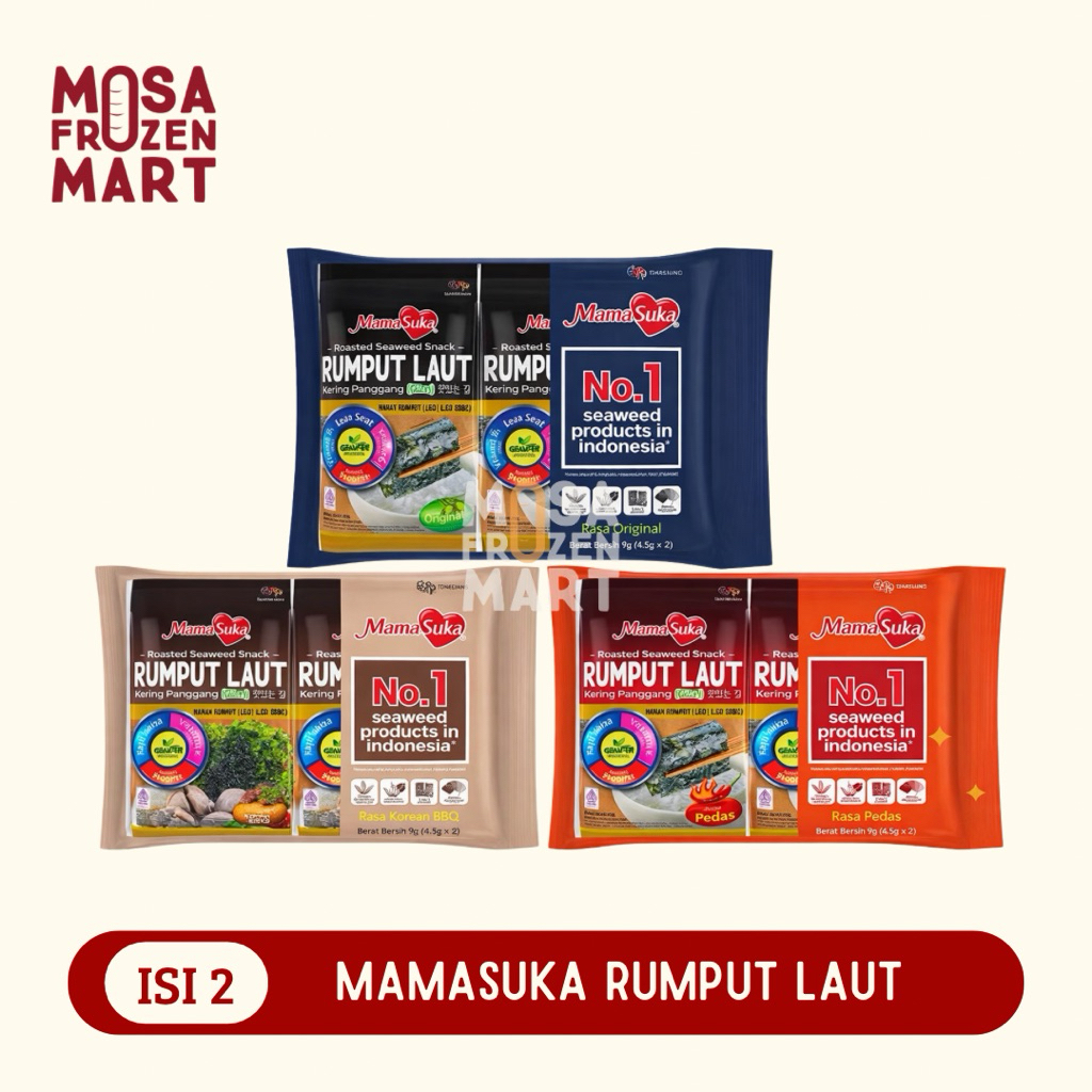 Mamasuka Rumput Laut Isi 2 | Rasa Original, Pedas, dan Korean Bbq