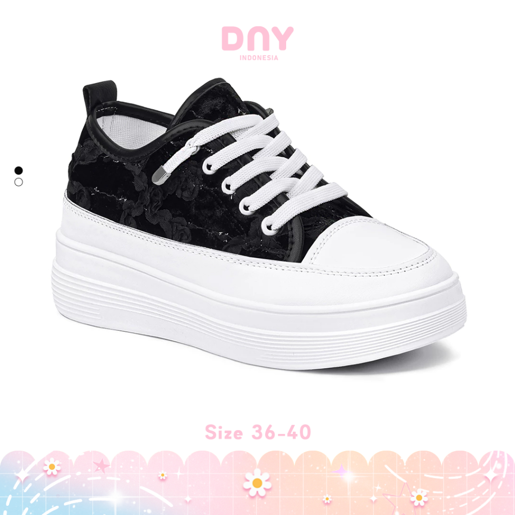 Sepatu DNY Sneakers Tinggi Wanita Kekinian Sepatu Brukat Women Shoes Casual Selop Putih Cewek 0490