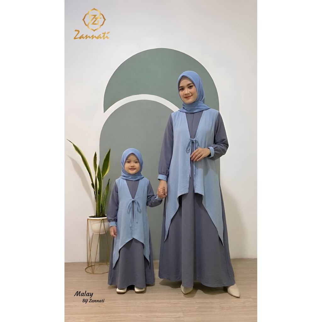 ZANNATI Gamis Malaysia Ibu & Anak Kekinian Outer Linen Premium Adem Tidak menerawang