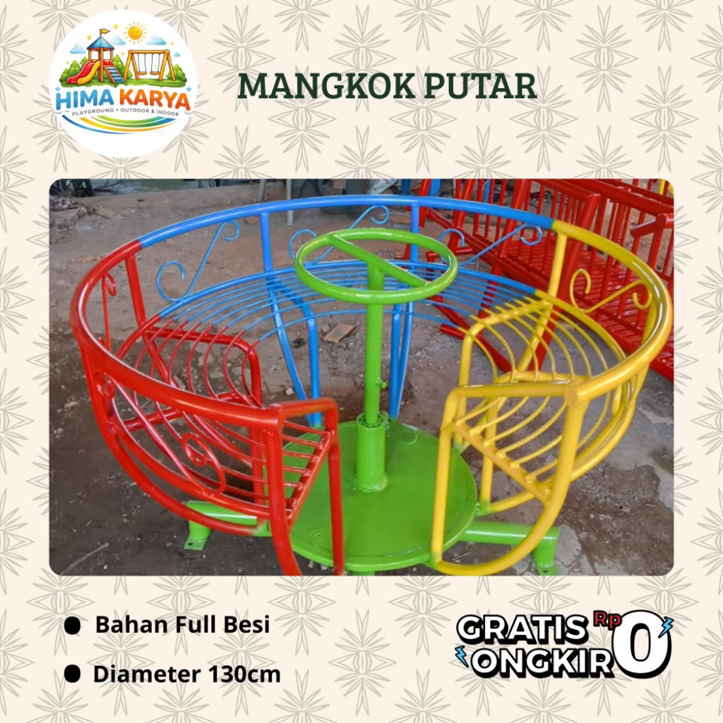 Mangkok Putar Anak Besi Full Playground Outdoor Indoor Diameter 130cm Mainan Putar Taman TK PAUD Sam