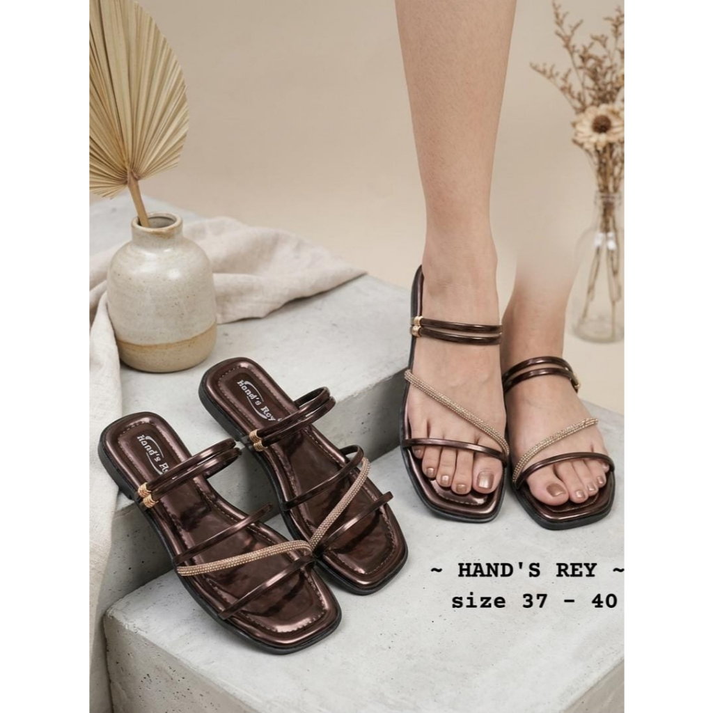 Sandal Flat kekinian, Sandal wanita hand's rey model terbaru trending