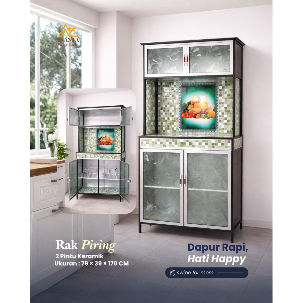 Rak Piring Kaca - Keramik Premium Minimalis | Rak Piring 2 Pintu, 3 Pintu, 4 Pintu | Pengiriman Hany
