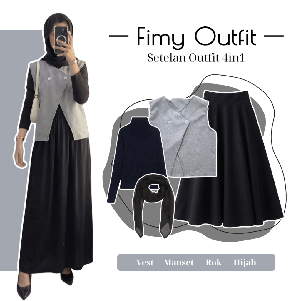 One Set Wanita Remaja | Vest, Manset Inner, Rok Mayung, Hijab | Outfit Hijab Casual, OOTD Wanita