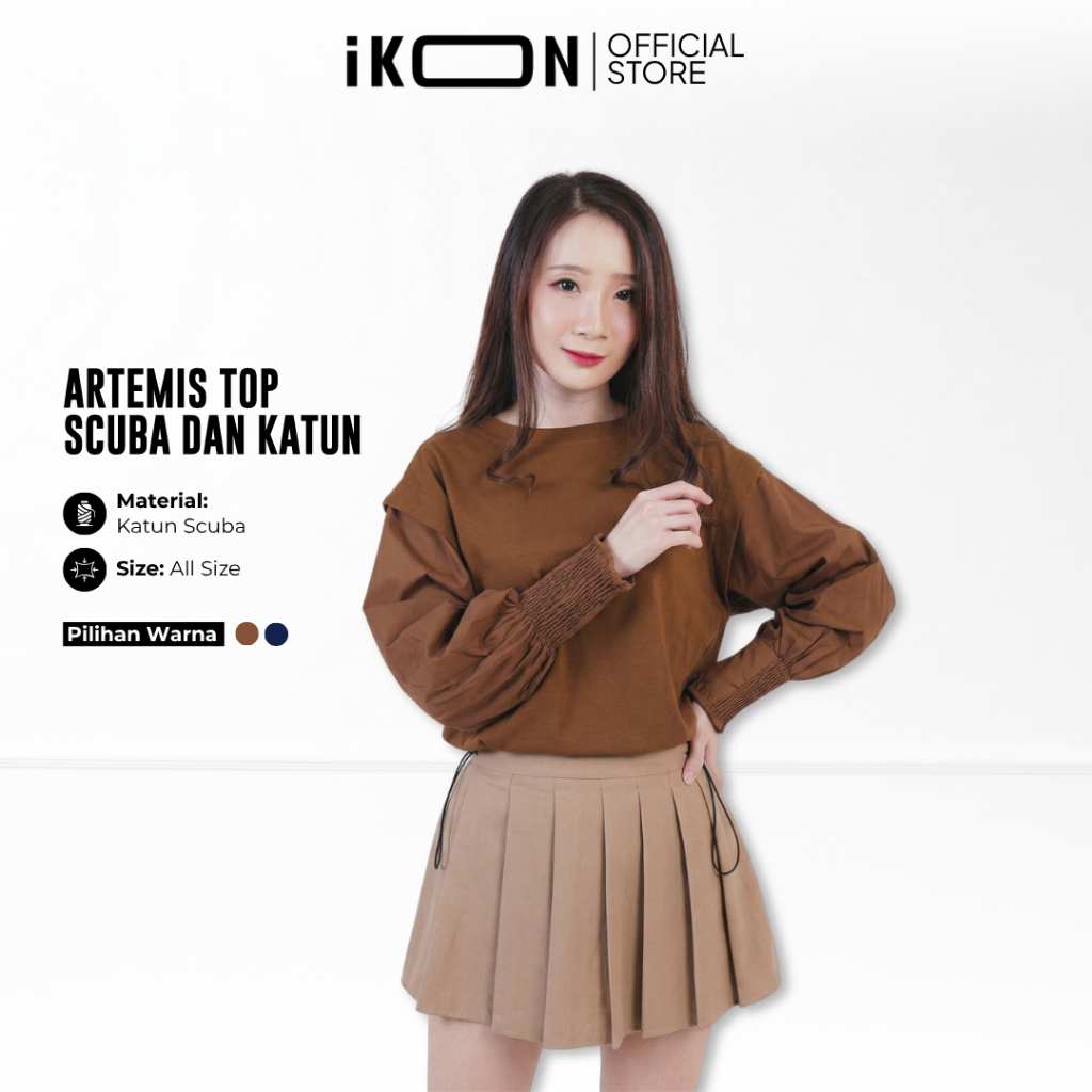 Blouse Wanita iKON Artemis Top Scuba Katun Atasan Lengan Panjang Balon All Size Kasual
