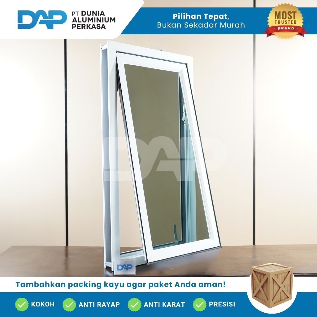 Jendela Aluminium L50 x T150 Casement 1 Daun Custom Kusen Aluminium + Kaca