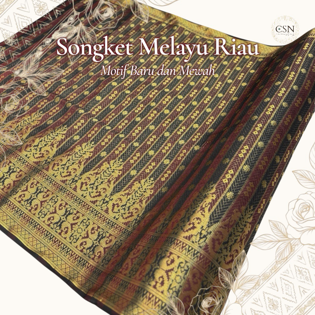 Kain Bahan Songket Meteran Motif Melayu / Kain Songket Meteran Melayu Riau Harga Per Setengah Meter