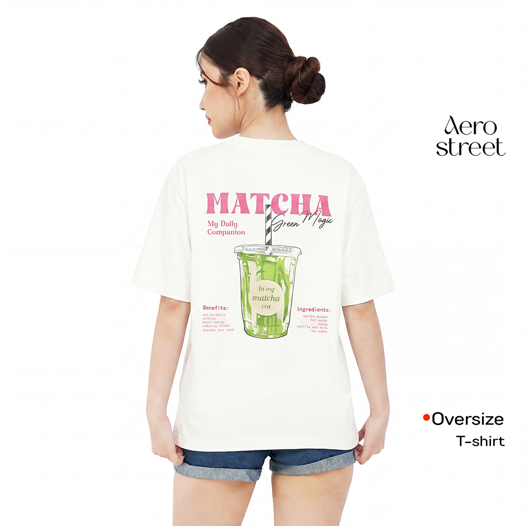 Aerostreet Matcha Kaos Wanita Oversize Off White T-shirt Cewek Women Casual Cotton Combed Adem Tidak