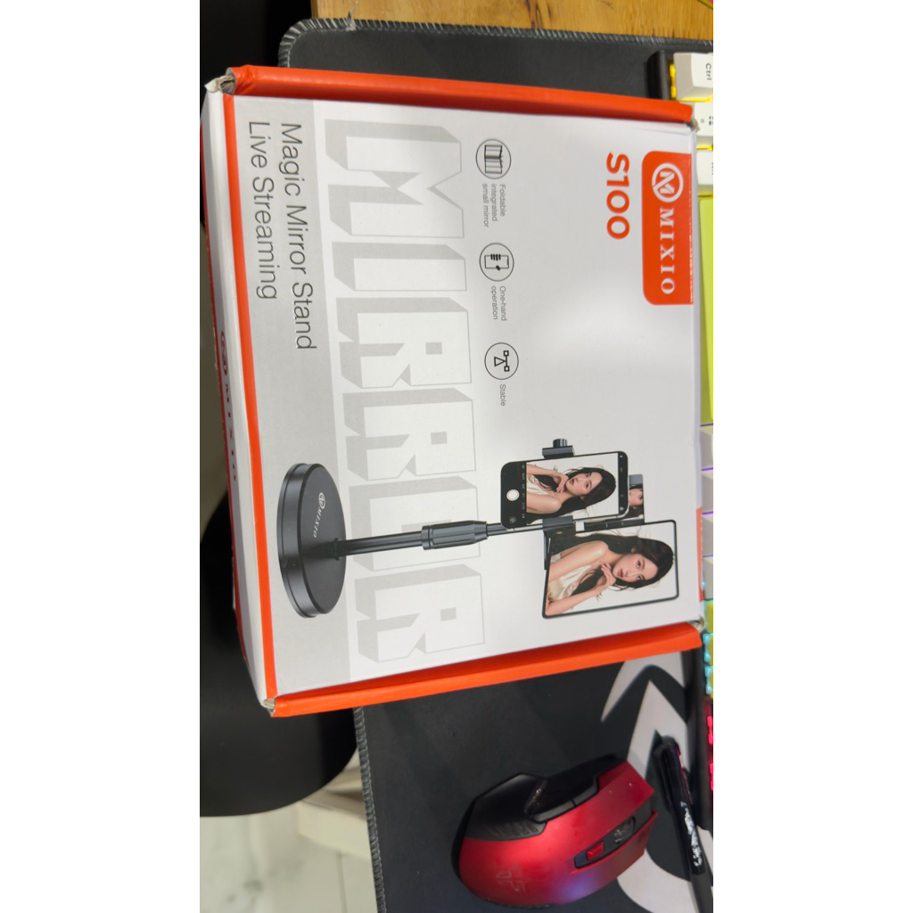 mixio s100 magic mirror stand live streaming/kaca berdiri/cermin untuk live dengan kamera belakang& 