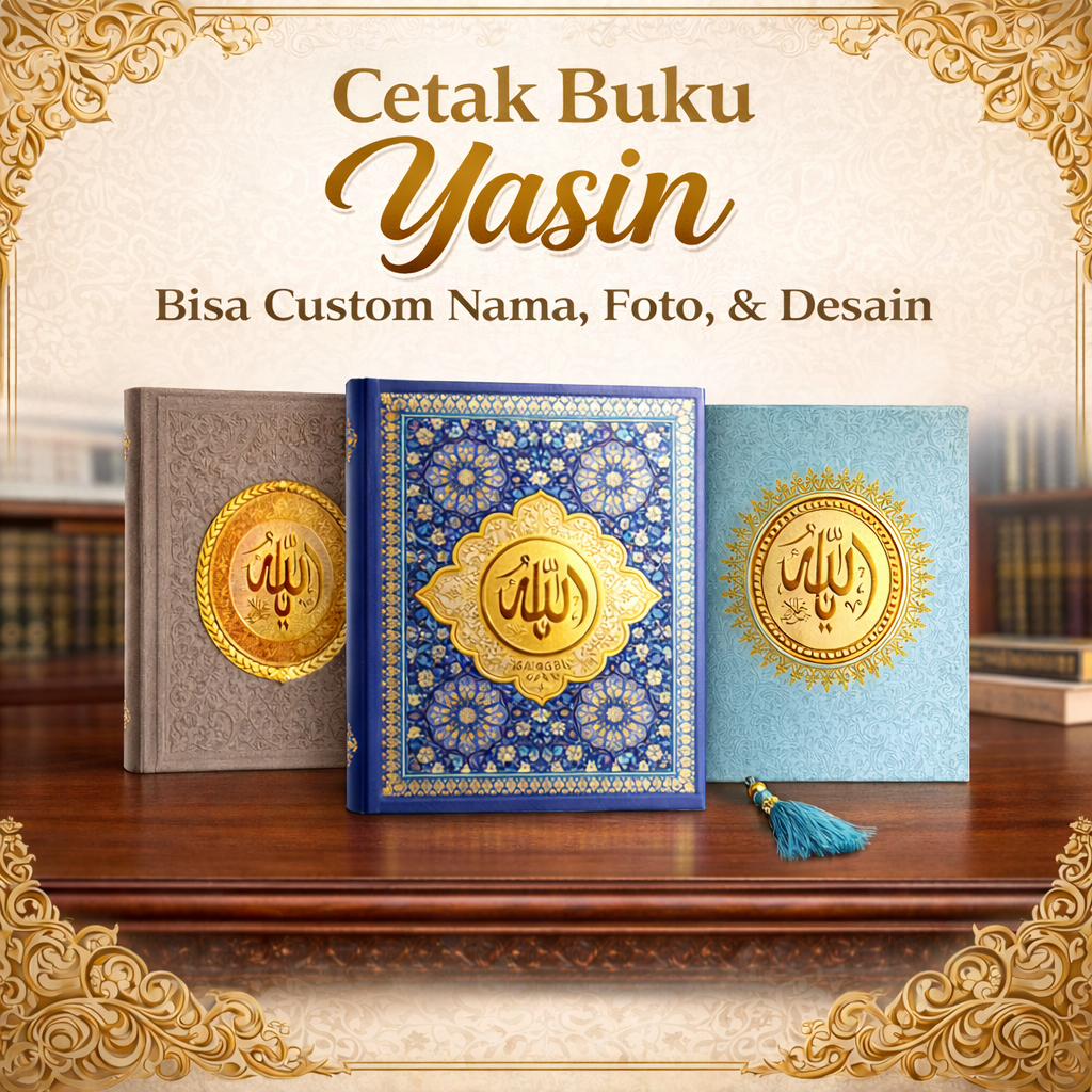 Buku Yasin Custom Nama & Foto Hard Cover – Cetak Yasin Tahlil, Buku Doa, Souvenir Tahlilan & Acara