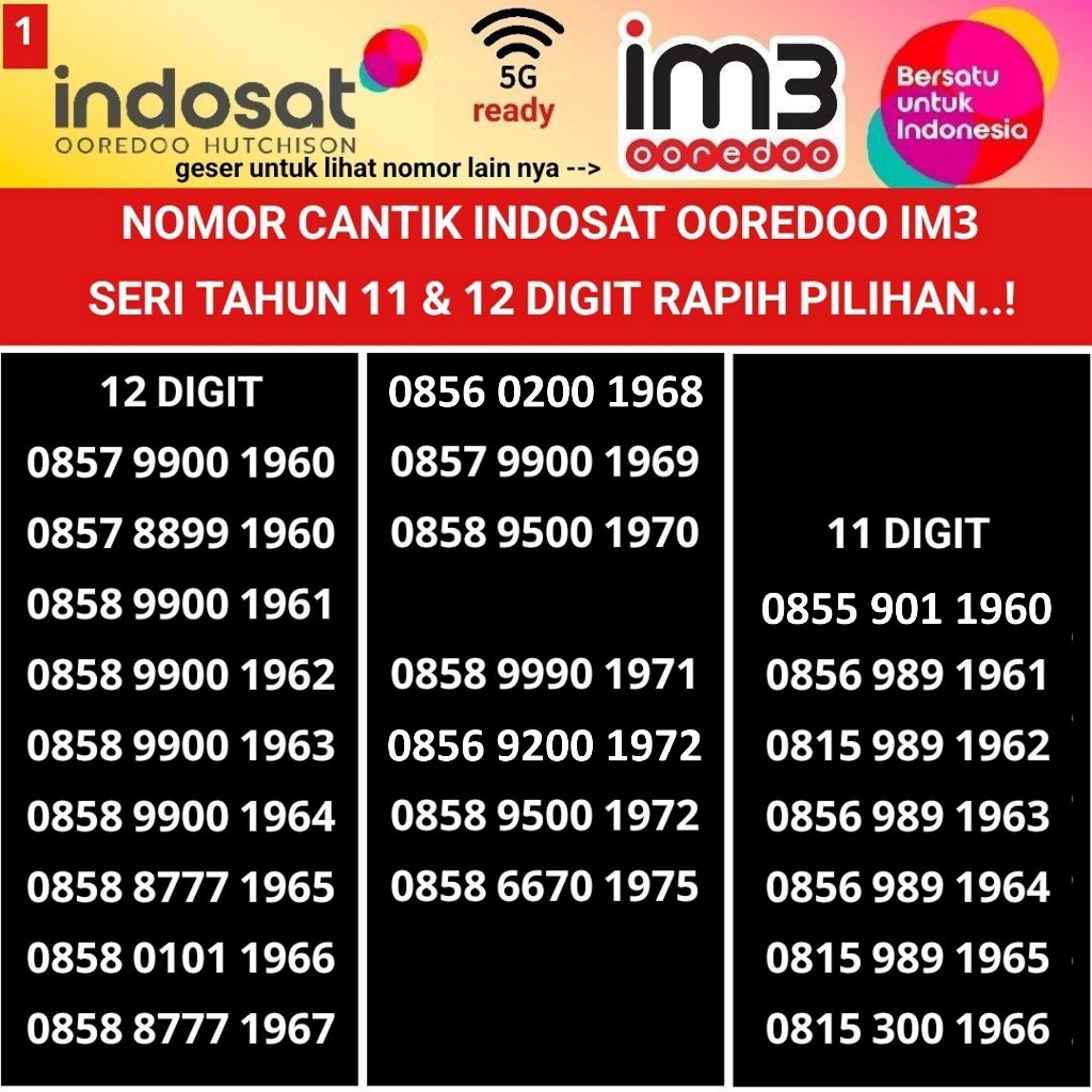 nomer cantik indosat ooredoo im3 4G plus kartu perdana tahun rapih