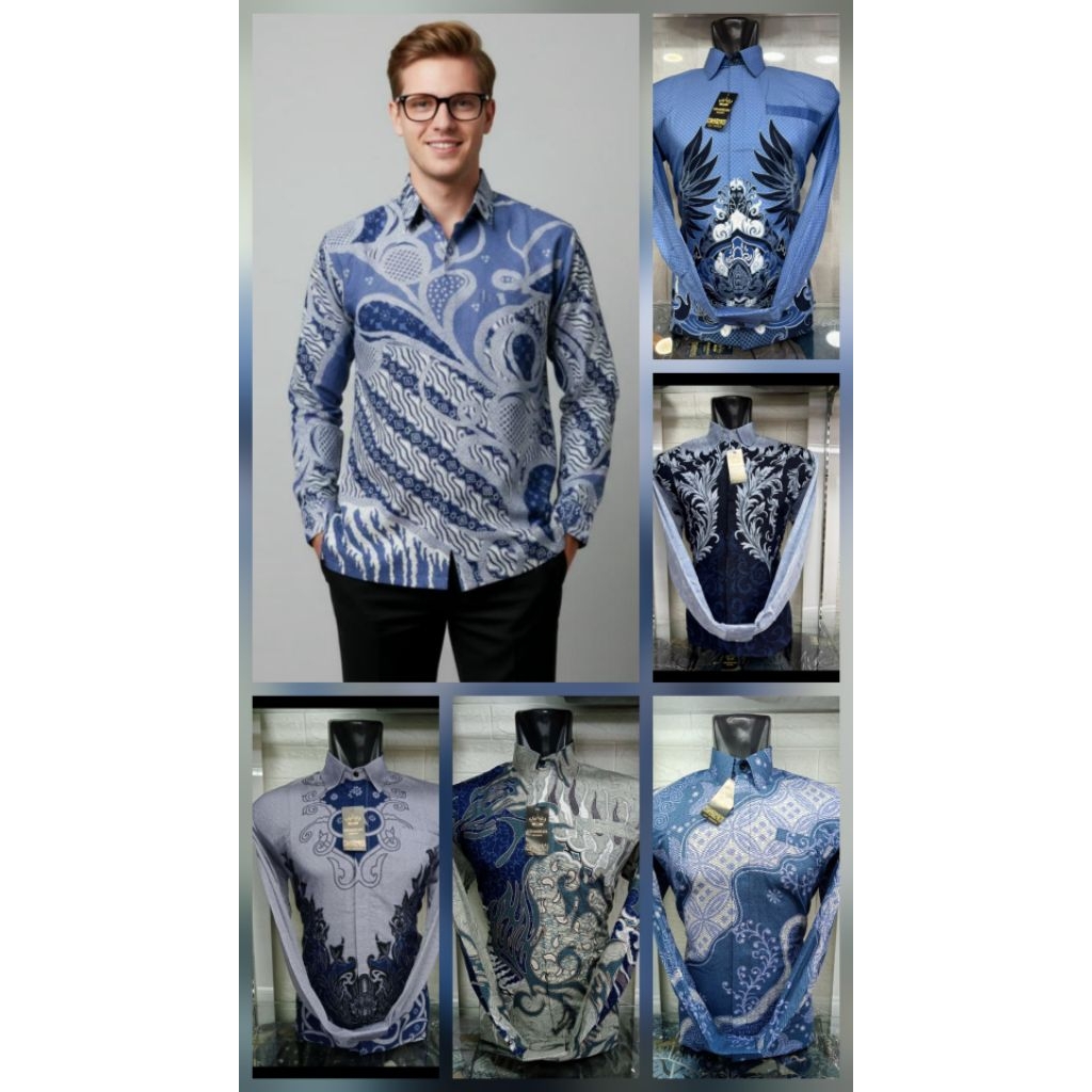 Kemeja Batik Pria Premium (DILAPISI DENGAN PURING ) DENGAN MOTIF YANG MEWAH DAN ELEGANT– warna BIRU 