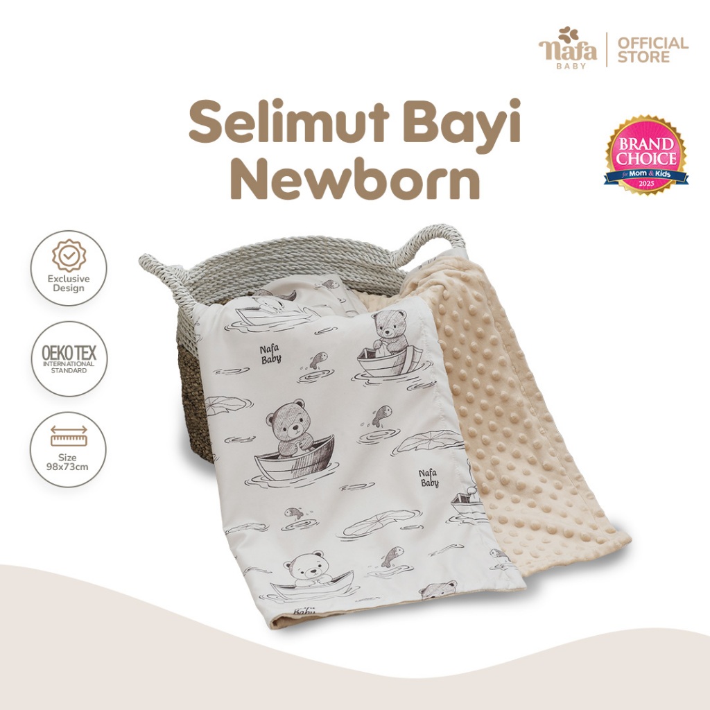 NAFA BABY - Selimut Bayi Newborn 2 Sisi | Baby Blanket Minky Dot Sensory Lembut Muslin & Microsilk