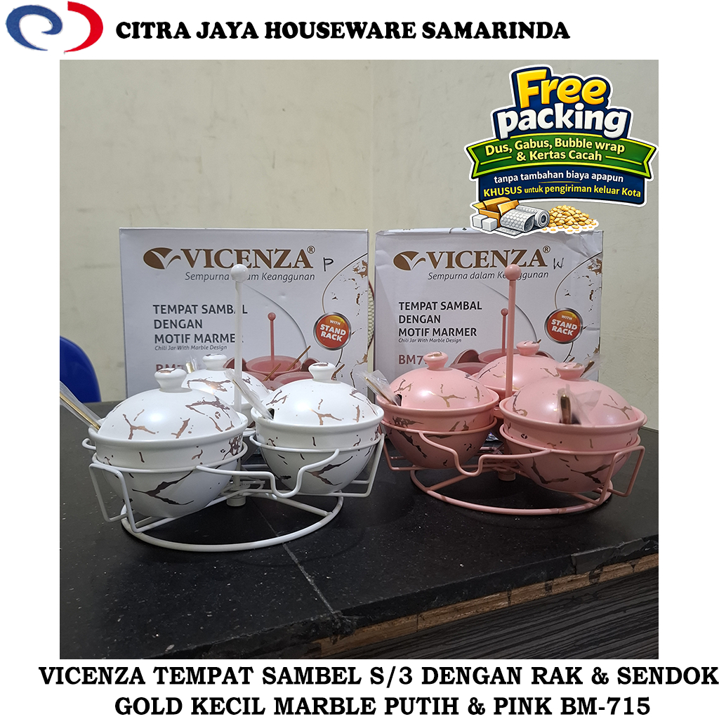 Tempat Sambel Susun 3 Keramik dengan Rak & Sendok Gold MARBLE VICENZA BM-715 (PER 1 SET SESUAI WARNA