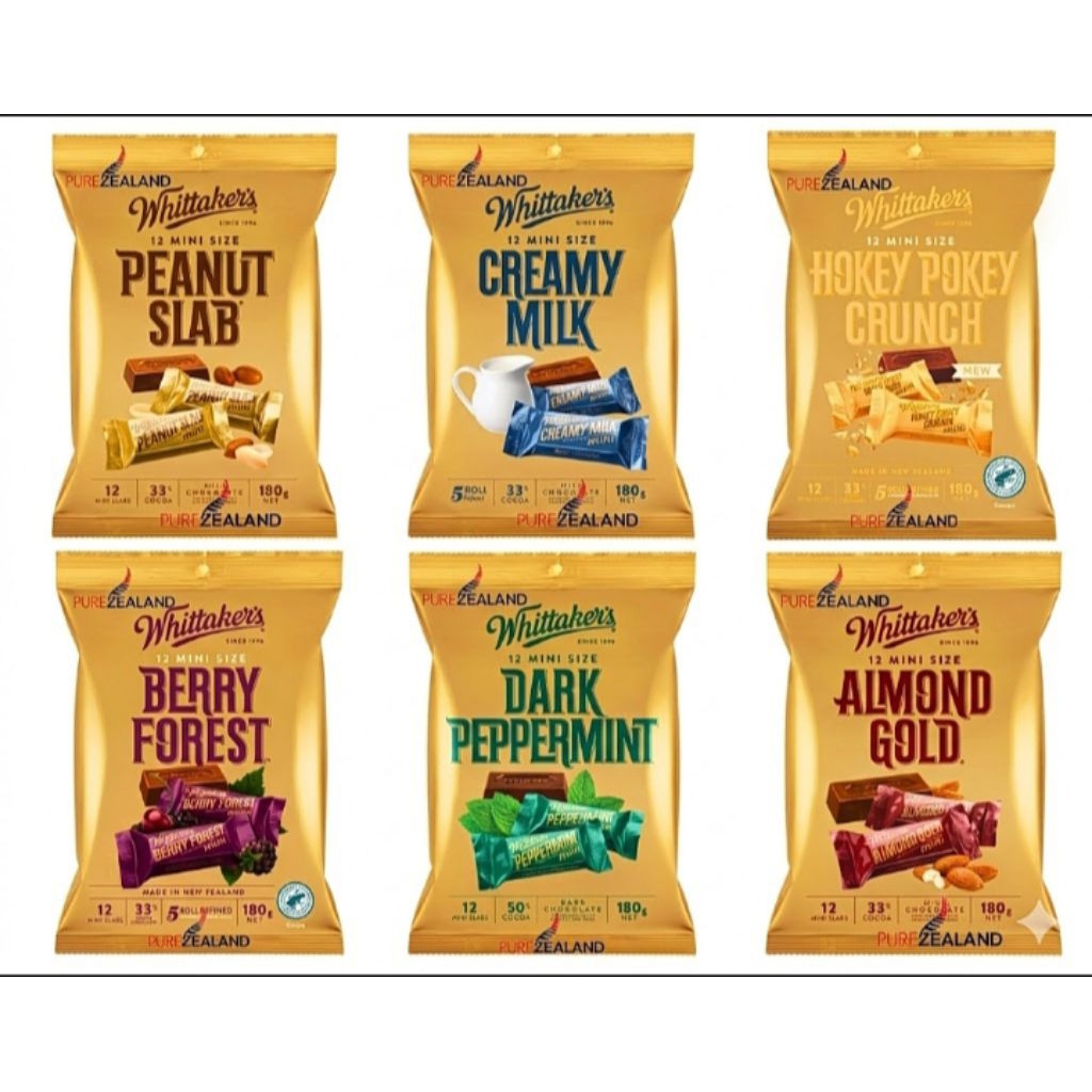 Mini whitteker's Chocolate 12 mini size 180gr Produk impor original From New Zealand