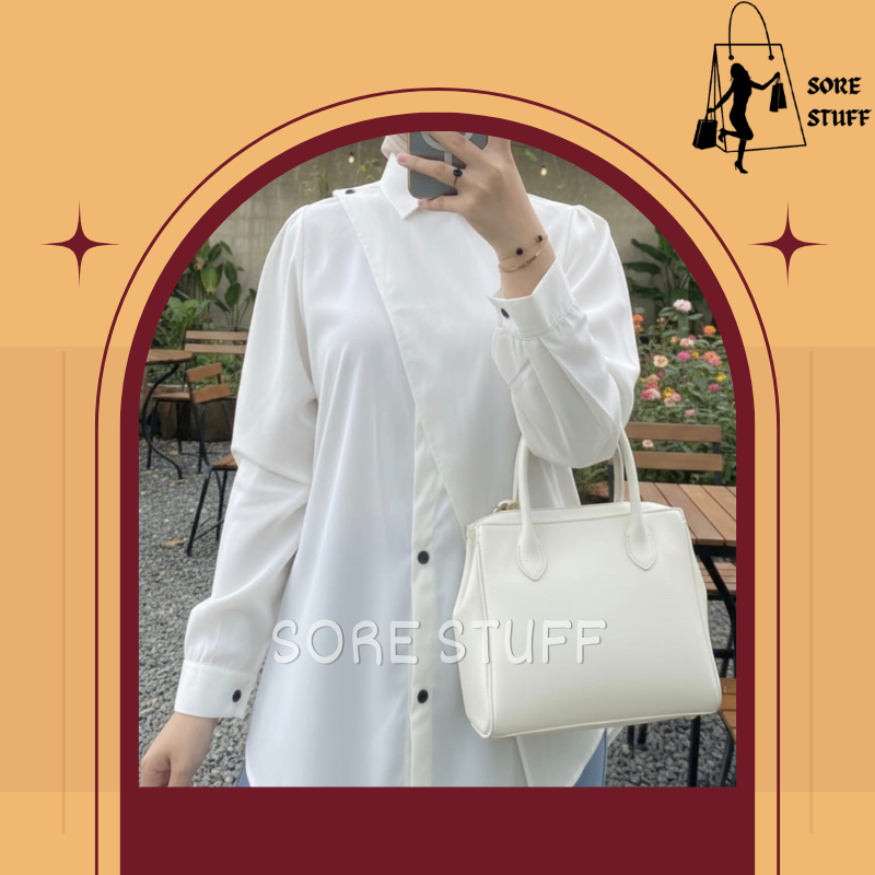 Kemeja wanita fit body lengan panjang top putih polos formal bahan katun 100% toyobo premium adem ny
