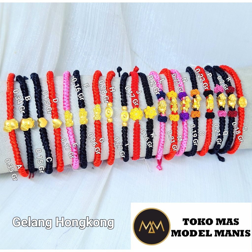 Gelang Pixiu Emas Hongkong Tali Serut kadar 999.9
