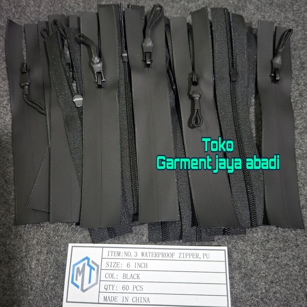 resleting waterproof no3 ukuran 6" harga perlusin