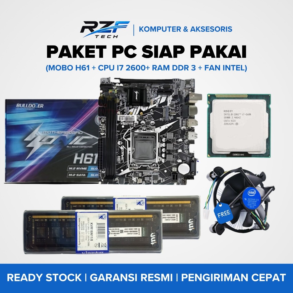Paket Motherboard H61 Bulldozer LGA 1155 DDR3 Gratis Fan  DDR3 NVME HDMI VGA Mainboard / Mobo H61 Pr