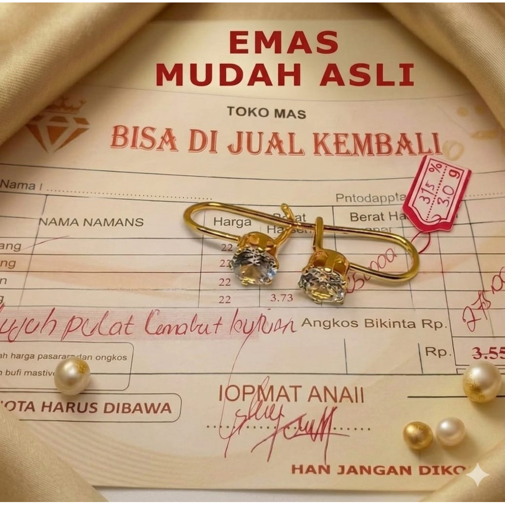 Anting Emas Muda Desi - Putih, Ringan, Mudah Disepuh