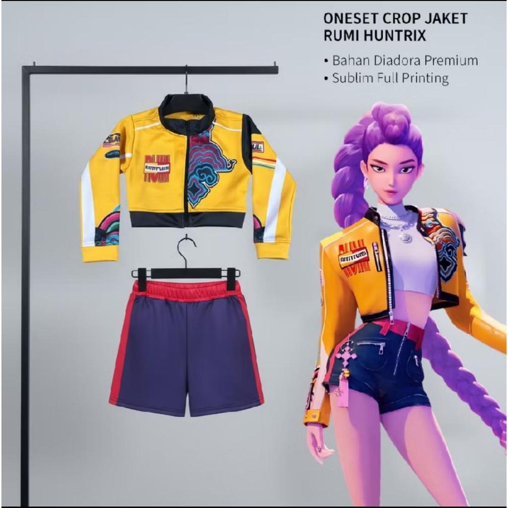 Jaket Rumi KPOP Demon Hunters Jaket Crop Top Anak Cosplay Anak Perempuan