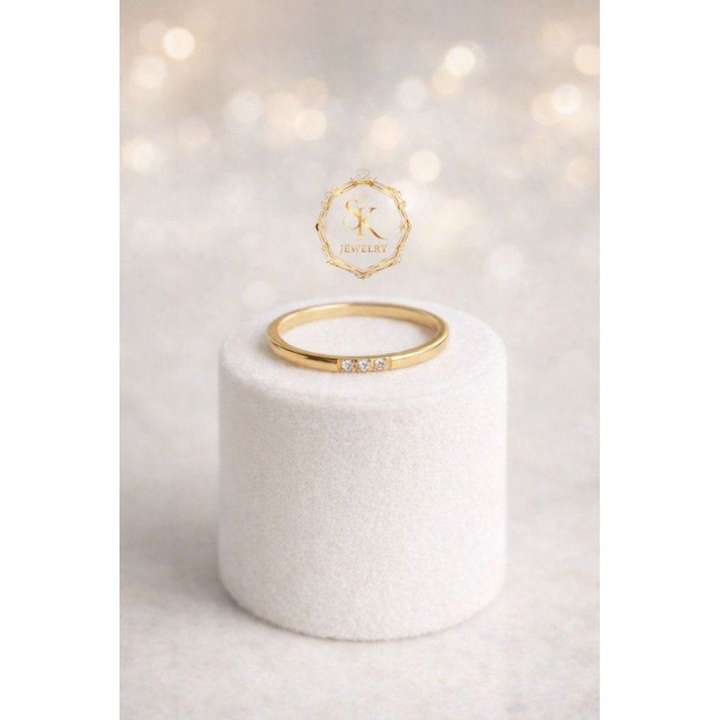 Cincin Titanium Asli Tiga Mata Berlian Kecil Anti Karat