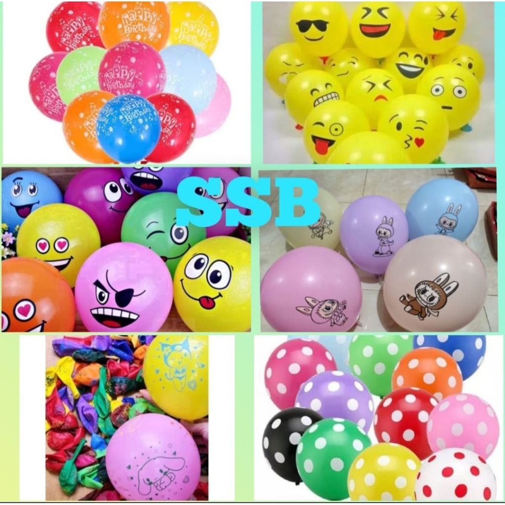 (Isi 100 pcs)Balon Latex Happy Birthday | Latex Smile Warna Warni | Latex Polkadot | Latex Sanrio | 