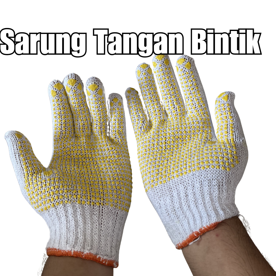 MATAHARI SINAR Sarung Tangan Dotting Katun PUTIH Dot BINTIK KUNING Working Gloves Polkadot Gosave