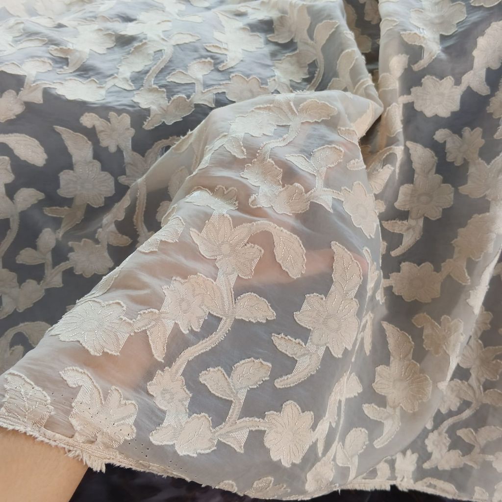 Kain organza emboss bordir per SETENGAH meter - kain organza emboss - kain organza bordir premium KH