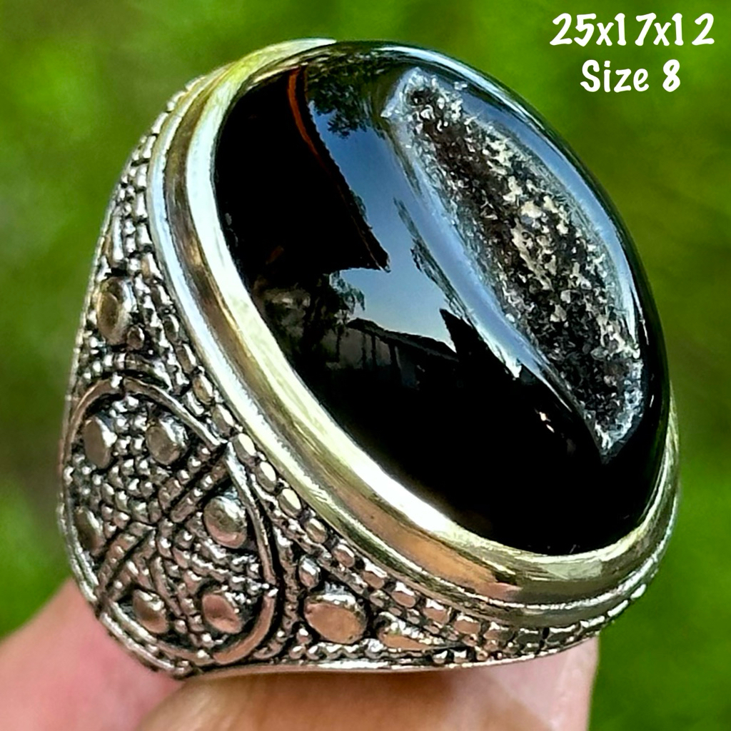 Cincin Batu Akik Natural Yaman Wulung Combong Alami Kristal (asli alam)