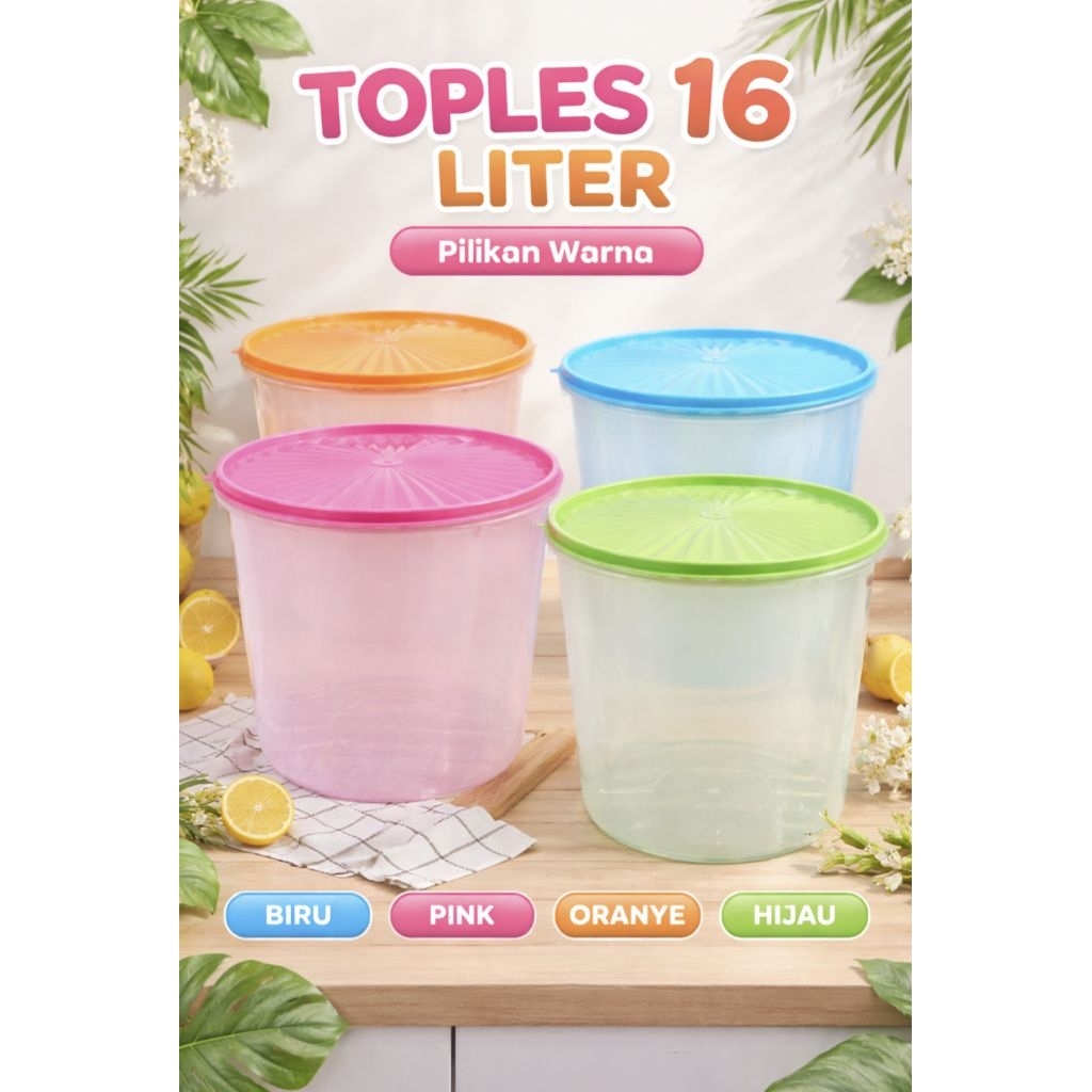 Toples Plastik 16 Liter Tutup Rapat Serbaguna | Wadah Penyimpanan Besar Pilihan Warna
