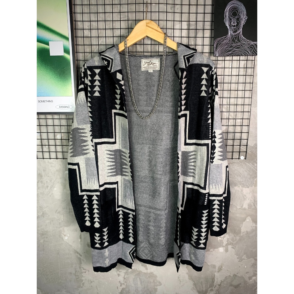 Local Motion Navajo Native Pattern Hooded Open-Front Knit