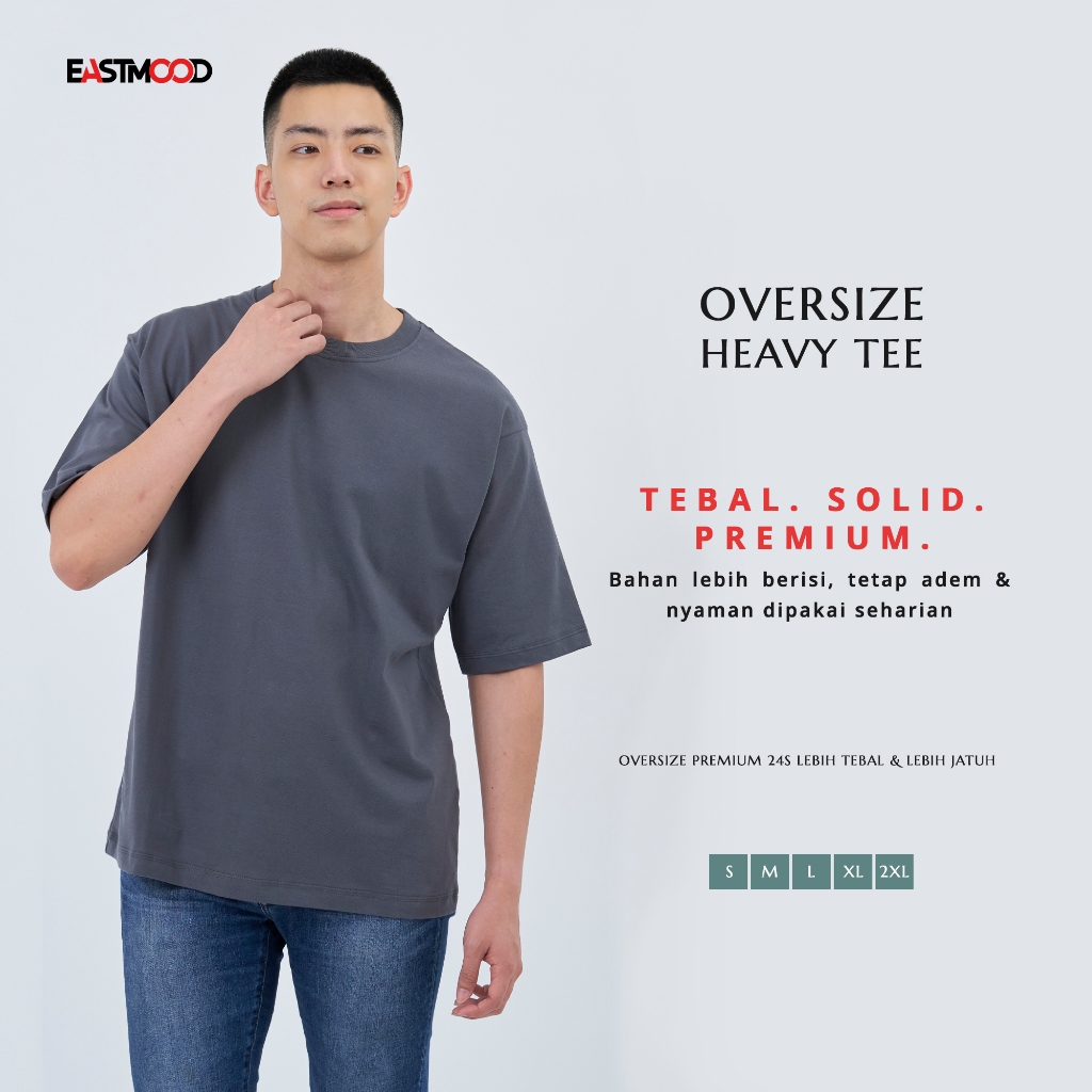Kaos Polos Oversize Pria Wanita Cotton Combed 24s Premium Tebal Eastmood Core Series Abu Tua