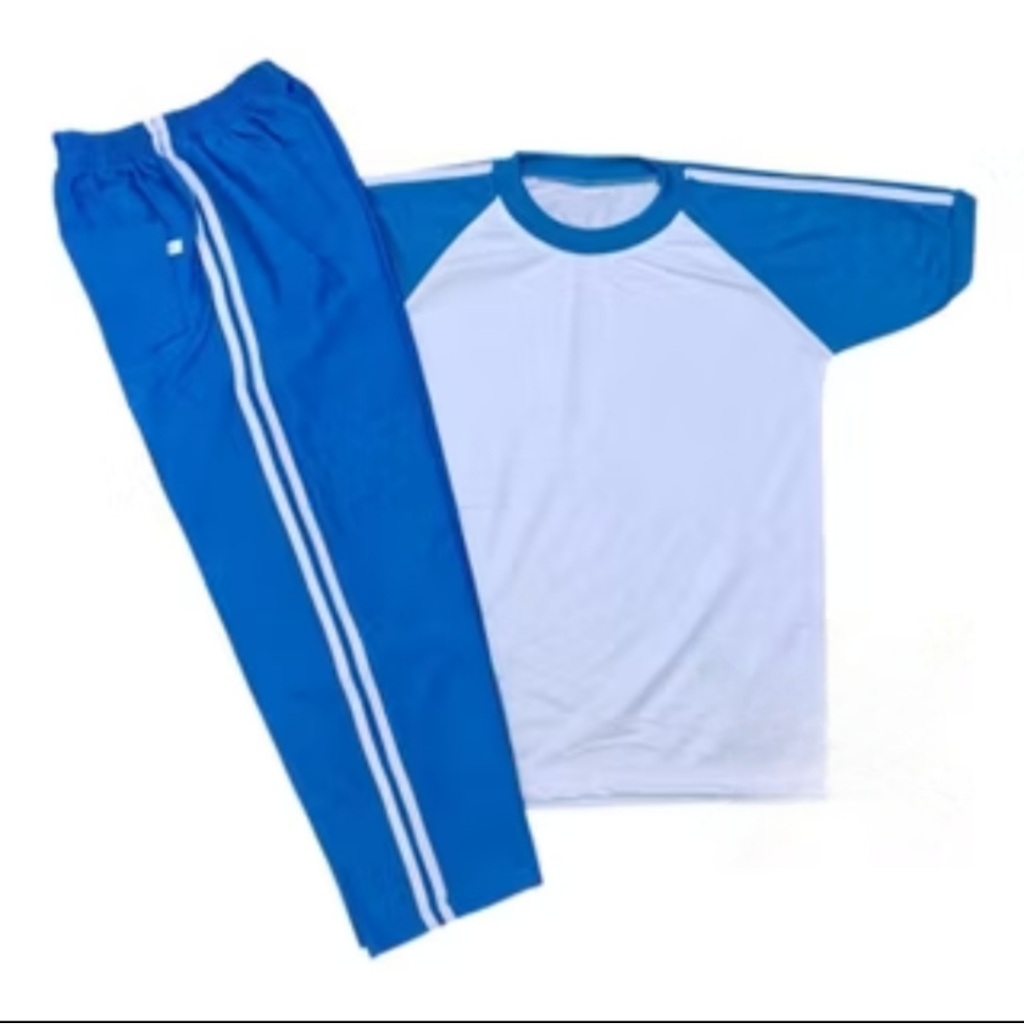 Seragam Olahraga Anak TK/SD/SMP/SMA Lengan Pendek Warna Putih Biru Turkish