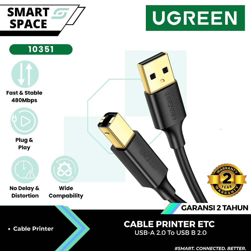 Ugreen 10351 Kabel Printer / Scanner Usb 2.0 Male to Usb Type B Male - Kabel Printer Ugreen 20847 Or