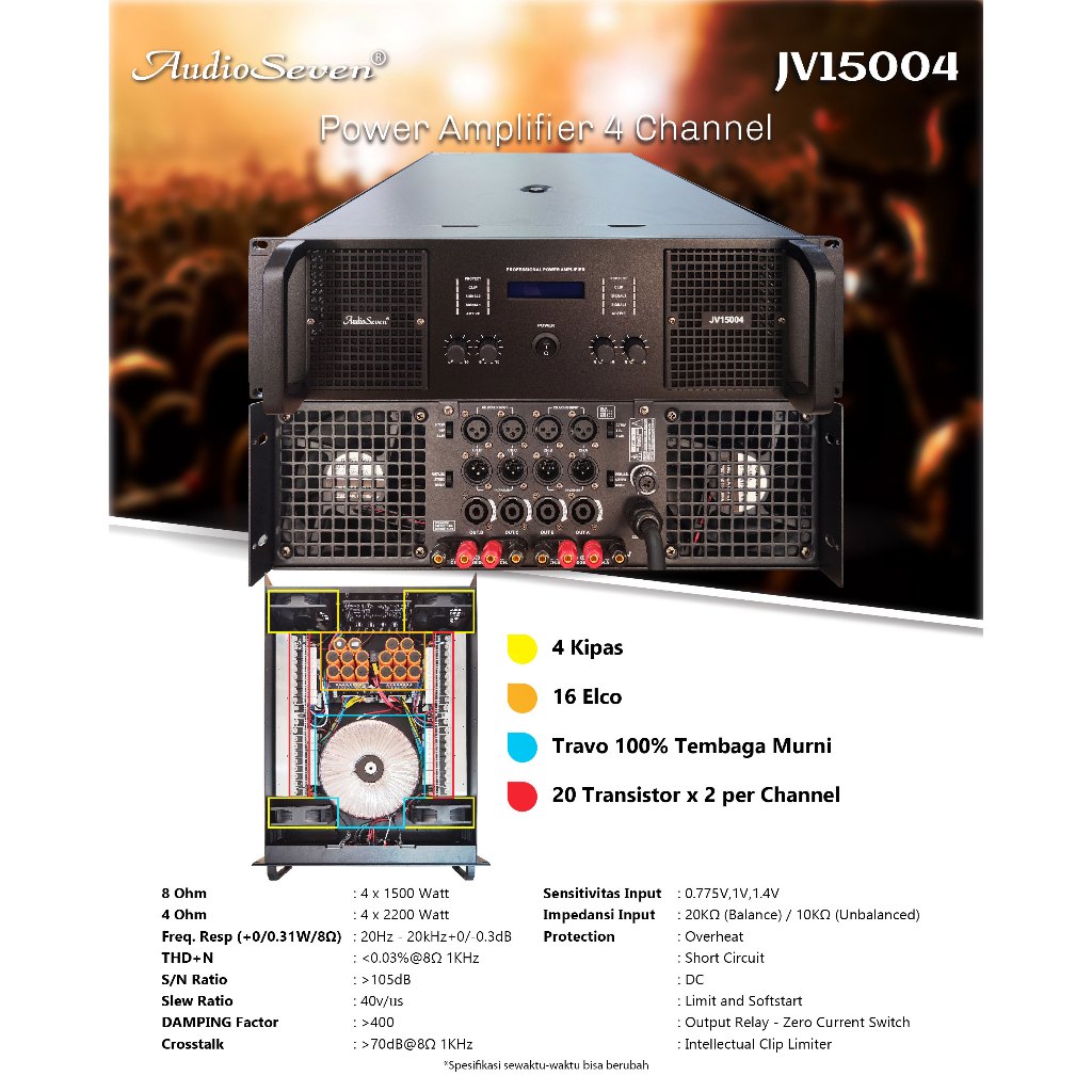 Power Amplifier 4 Channel Audio Seven JV15004 Original High Quality