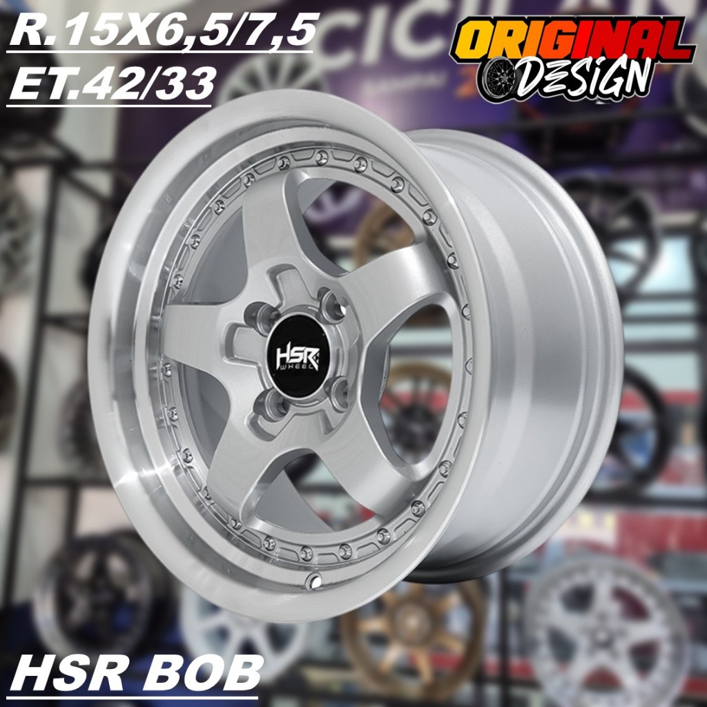 Pelek Racing Celong Ring 15 Palang 5 Pcd 4x100 Velg HSR BOB R15 Silver