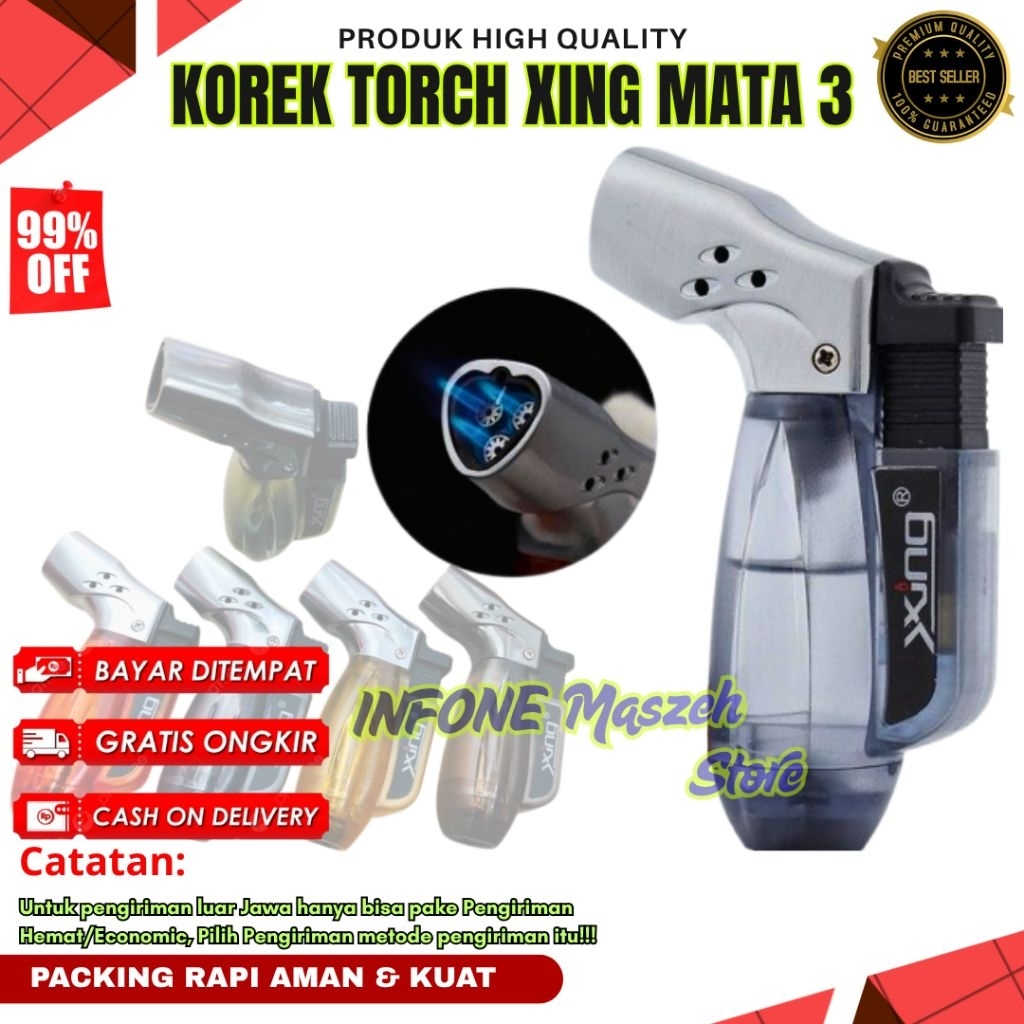PROMO Korek TORCH XING Mata 3 ORI 100% PREMIUM - Korek Api Gas Anti Angin Refill Butane Kuat & Awet 