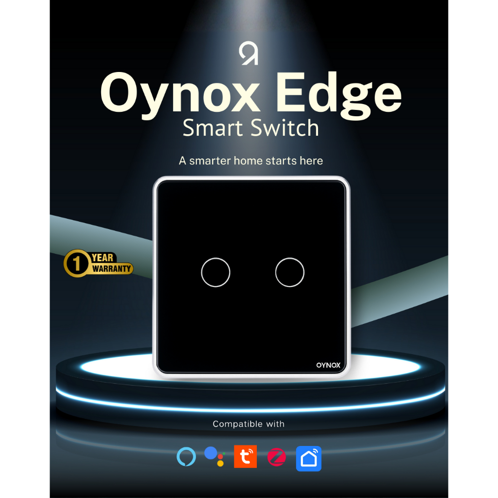 Oynox Edge Smart Switch 1/2/3 Gang Touch Tempered Glass WiFi/Tuya Saklar Lampu Smart Home Google Hom