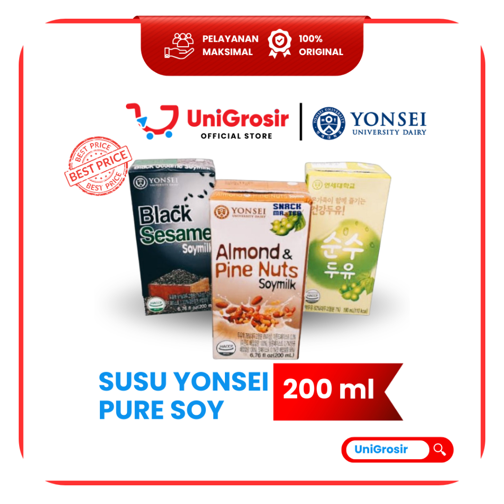 [UniGrosir] SUSU YONSEI PURE SOY MILK ALMOND KEDELAI BLACK SESAME SOYA ~ 200 ML